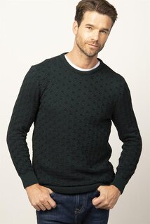 Хлопковый мужской свитер добби приталенного кроя с круглым вырезом TUDORS, смешанный