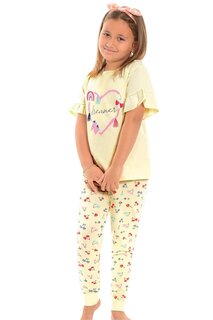 Хлопковый пижамный комплект для девочек с короткими рукавами и узором на ногах LITTLE FROG KIDS, желтый