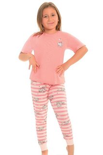 Хлопковый пижамный комплект для девочек с короткими рукавами и узором на ногах LITTLE FROG KIDS, персик