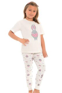 Хлопковый пижамный комплект для девочек с короткими рукавами и узором на ногах LITTLE FROG KIDS, экрю