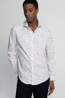 Slim Fit Slim Fit Мужская рубашка с высоким воротником и длинным рукавом из лайкры с принтом - TUDORS