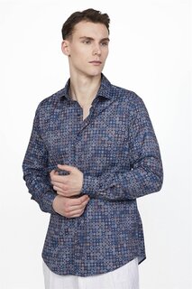 Slim Fit Slim Fit с длинным рукавом и лайкрой с принтом, мужская разноцветная рубашка с высоким воротником TUDORS, черный