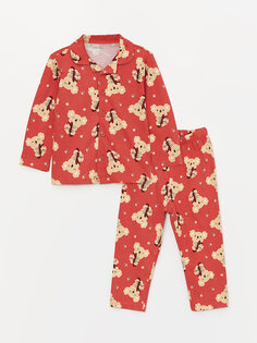 Хлопковый пижамный комплект для маленьких девочек с воротником рубашки и длинными рукавами LCW baby, темно-коралловый принт