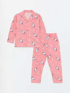 Хлопковый пижамный комплект для маленьких девочек с воротником рубашки и длинными рукавами LCW baby, яркий розовый принт