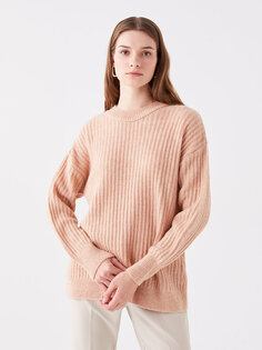 Простой женский вязаный свитер большого размера с круглым вырезом и длинными рукавами LCWAIKIKI Basic, матовый розовый