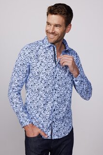 Slim Fit Slim Fit Оксфордская текстурированная мужская рубашка с принтом синего цвета TUDORS