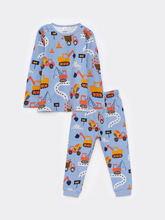 Хлопковый пижамный комплект для маленьких мальчиков с круглым вырезом и длинными рукавами LCW baby, синий принт