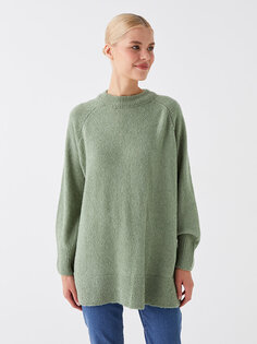 Простой женский вязаный свитер большого размера с круглым вырезом и длинными рукавами LCW Modest
