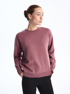 Простой женский вязаный свитер большого размера с круглым вырезом и длинными рукавами LCWAIKIKI Basic, темная роза