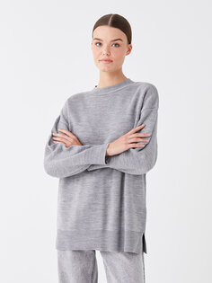 Простой женский вязаный свитер большого размера с высоким воротником и длинными рукавами LCW Modest