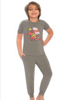 Хлопковый пижамный комплект с короткими рукавами и принтом для мальчика, с полосками на штанинах и карманами LITTLE FROG KIDS