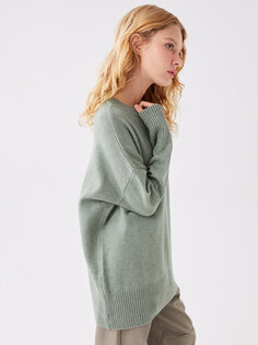 Простой женский вязаный свитер большого размера с круглым вырезом и длинными рукавами XSIDE, сизый