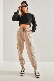 Женские габардиновые брюки-карго с поясом и карманами-карго SHADE