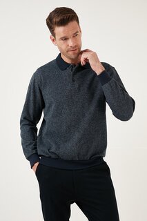 Хлопковый свитер обычного кроя с воротником-поло на пуговицах 456211 Buratti, темно-синий