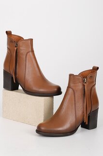 TABA Женские повседневные ботинки из натуральной кожи с круглым носком на резиновой подошве и застежкой-молнией с кисточками 10406 GÖNDERİ(R)