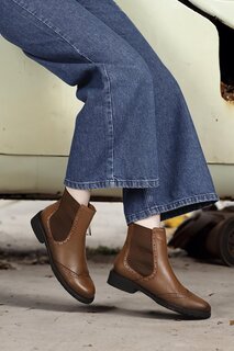 TABA Женские повседневные ботинки «Челси» из натуральной кожи с круглым носком и резиновой подошвой на каблуке 48443 GÖNDERİ(R)