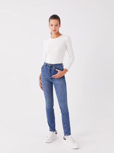 Женские джинсовые брюки прямого кроя с высокой талией XSIDE, средний синий