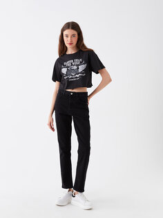 Женские джинсовые брюки прямого кроя с высокой талией LCW Jeans, черное родео