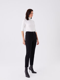 Женские джинсовые брюки прямого кроя с блестящим каменным принтом LCW Grace, черный
