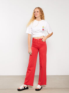Женские джинсовые брюки прямого кроя с высокой талией и широкими штанинами XSIDE