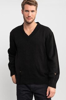 Простой черный мужской свитер Oversize с широким V-образным вырезом TUDORS