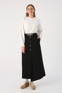Черная асимметричная юбка из 100% хлопка с поясом и кнопками ALL DAY