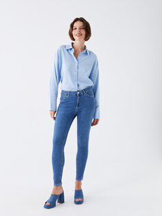 Женские джинсовые брюки с высокой талией и эффектом пуш-ап LCW Jeans, открытое индиго родео
