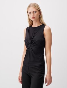 Черная блузка без рукавов с круглым вырезом и каменным принтом Jimmy Key