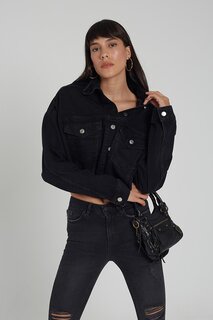 Черная джинсовая куртка Oversize на пуговицах с вырезом по краю C 4538-028 CROSS JEANS