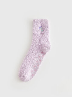 Женские домашние носки на нескользящей подошве с вышивкой LCW DREAM, сирень