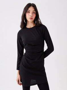 Прямое женское платье с круглым вырезом и длинными рукавами LCW Casual, новый черный