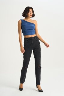 Антрацитовые джинсовые брюки до колена Ariana с высокой талией и молнией C 4525-102 CROSS JEANS
