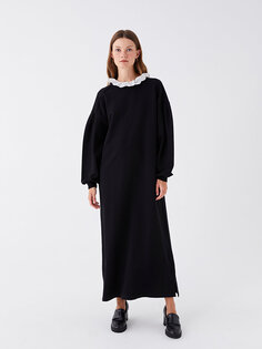 Прямое женское платье с круглым вырезом и длинными рукавами LCW Modest, черный