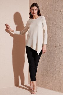 Асимметричная блузка с круглым вырезом и эластичной текстурой 5864971 Lela, серый
