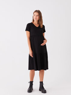 Прямое платье для беременных с V-образным вырезом и короткими рукавами LCWAIKIKI Maternity, новый черный