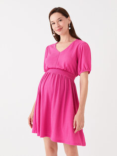 Прямое платье для беременных с V-образным вырезом и короткими рукавами LCWAIKIKI Maternity, фуксия