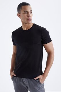 Черная мужская базовая футболка со стандартным круглым вырезом и короткими рукавами TOMMYLIFE