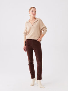 Прямые бархатные женские брюки узкого кроя с нормальной талией LCWAIKIKI Basic, шоколадно-коричневый