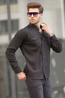 Черная мужская рубашка из габардина удобного кроя 6810 MADMEXT