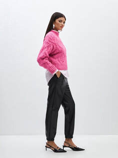 Прямые женские брюки из кожи с эластичной резинкой на талии LCW Casual