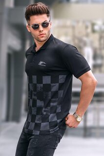 Черная мужская футболка с воротником-поло с рисунком 5871 MADMEXT