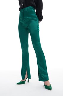 Атласные брюки с разрезами, темно-зеленые QUZU