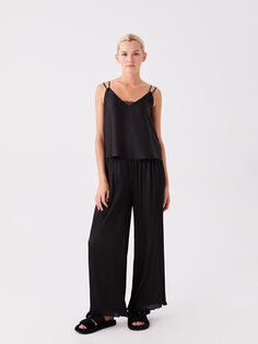 Атласный женский пижамный комплект с V-образным вырезом и прямым ремешком LCW DREAM, новый черный