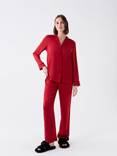Атласный женский пижамный комплект с рубашечным воротником и длинными рукавами LCW DREAM, красный