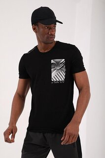 Черная мужская футболка стандартного кроя с круглым вырезом и принтом на груди TOMMYLIFE