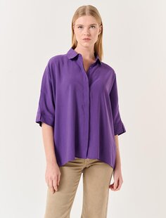 Пурпурная рубашка свободного кроя с разрезом и рукавом три четверти Jimmy Key