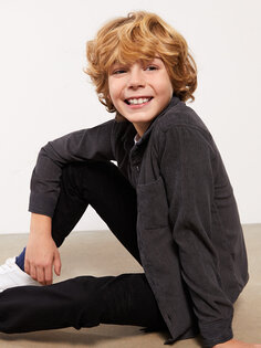 Базовая бархатная рубашка с длинным рукавом для мальчика LCW Kids, темно-серый