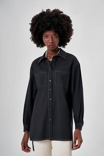 Черная рубашка из поплина с длинной спиной Mizalle