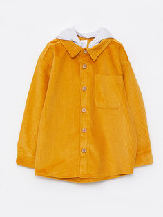 Базовая бархатная рубашка для маленьких мальчиков с капюшоном и длинными рукавами LCW baby, средний желтый