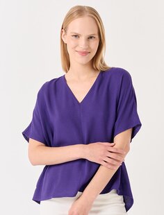 Пурпурная тканая блузка с V-образным вырезом и короткими рукавами баклажана Jimmy Key